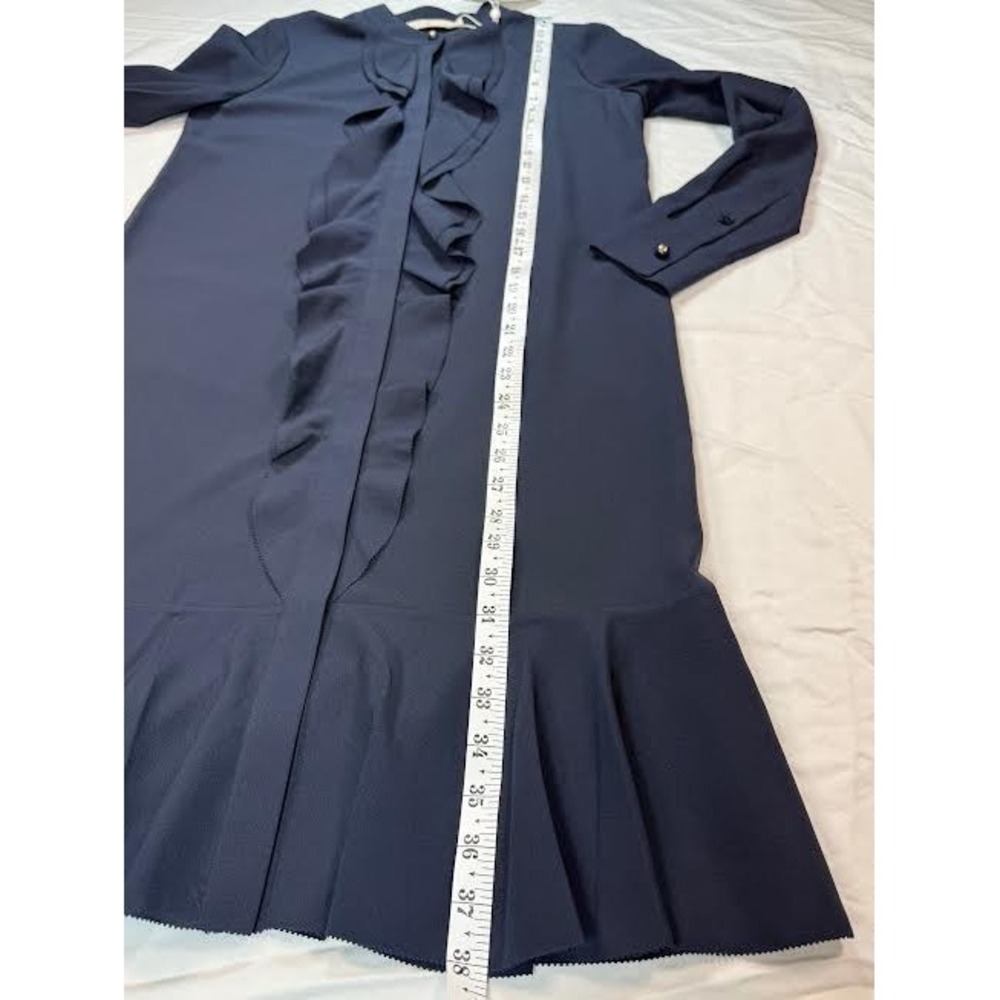 Tory Burch Women's Jane Dress Navy Blue 0 Long Sleeves Ruffled Shirtdress $425 - Picture 9 of 11